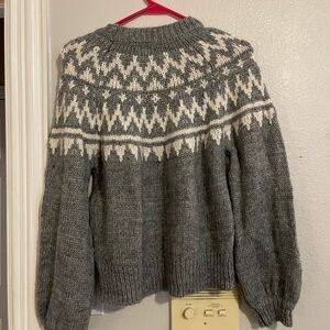 Gray and White Women's Crew Neck Sweater